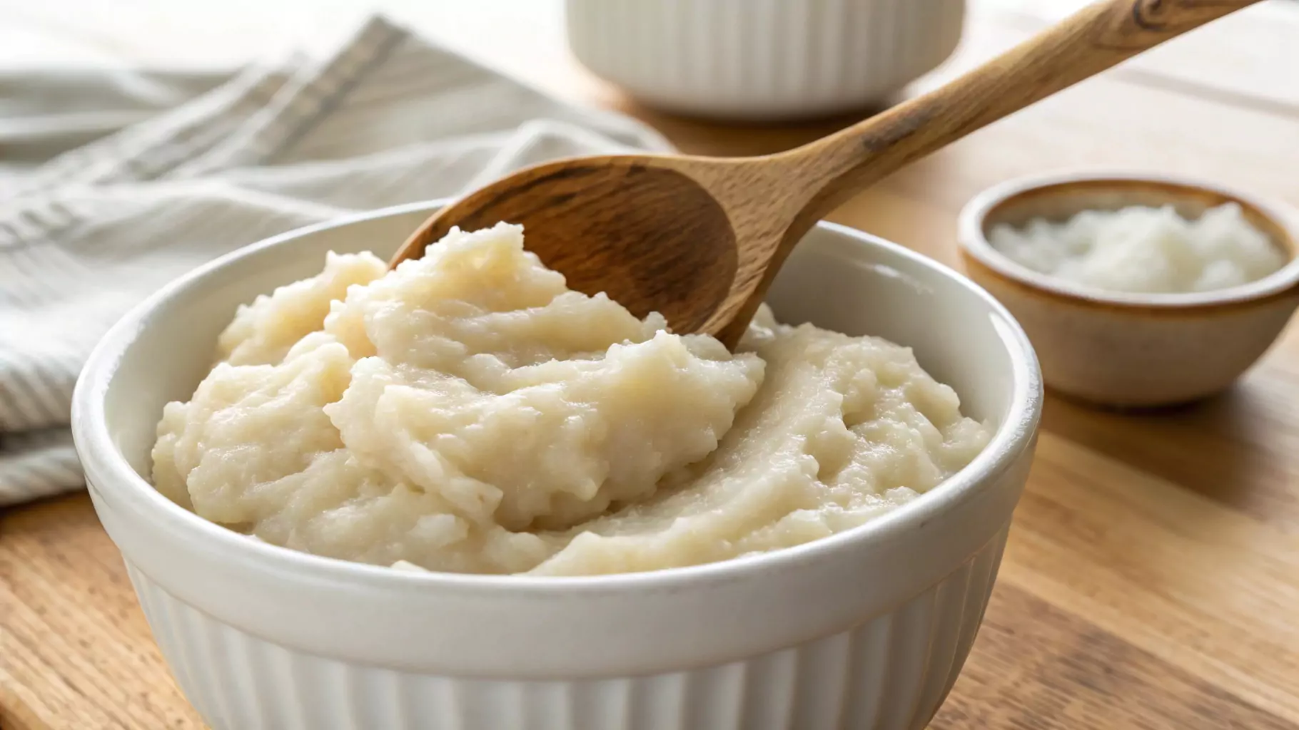 Freshly steamed and mashed taro in a bowl, ready to be incorporated into the pancake batter.