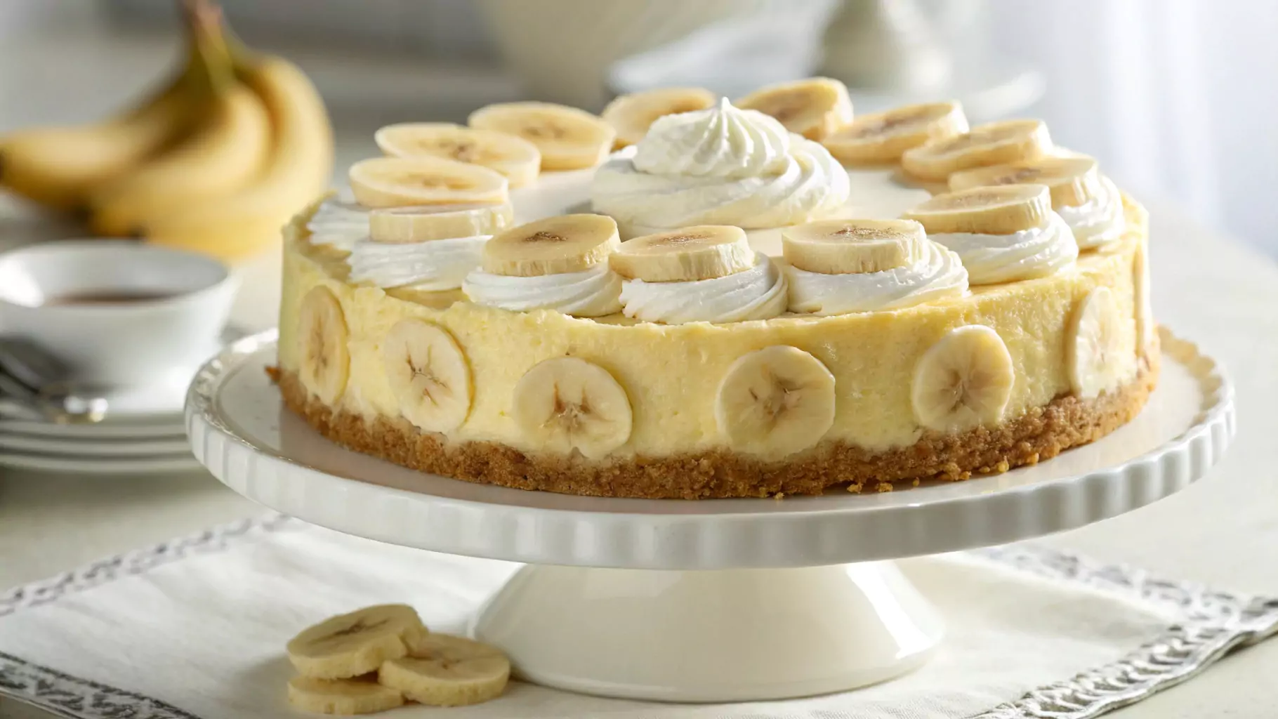 Banana Pudding Cheesecake with a Vanilla Wafer Crust and Whipped Topping