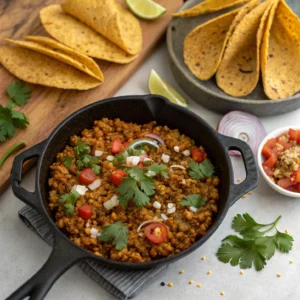 Vegetarian keema made with lentils or paneer for taco filling.