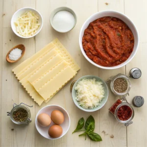 A freshly baked Ronzoni lasagna in a glass dish with a golden, cheesy top garnished with fresh basil