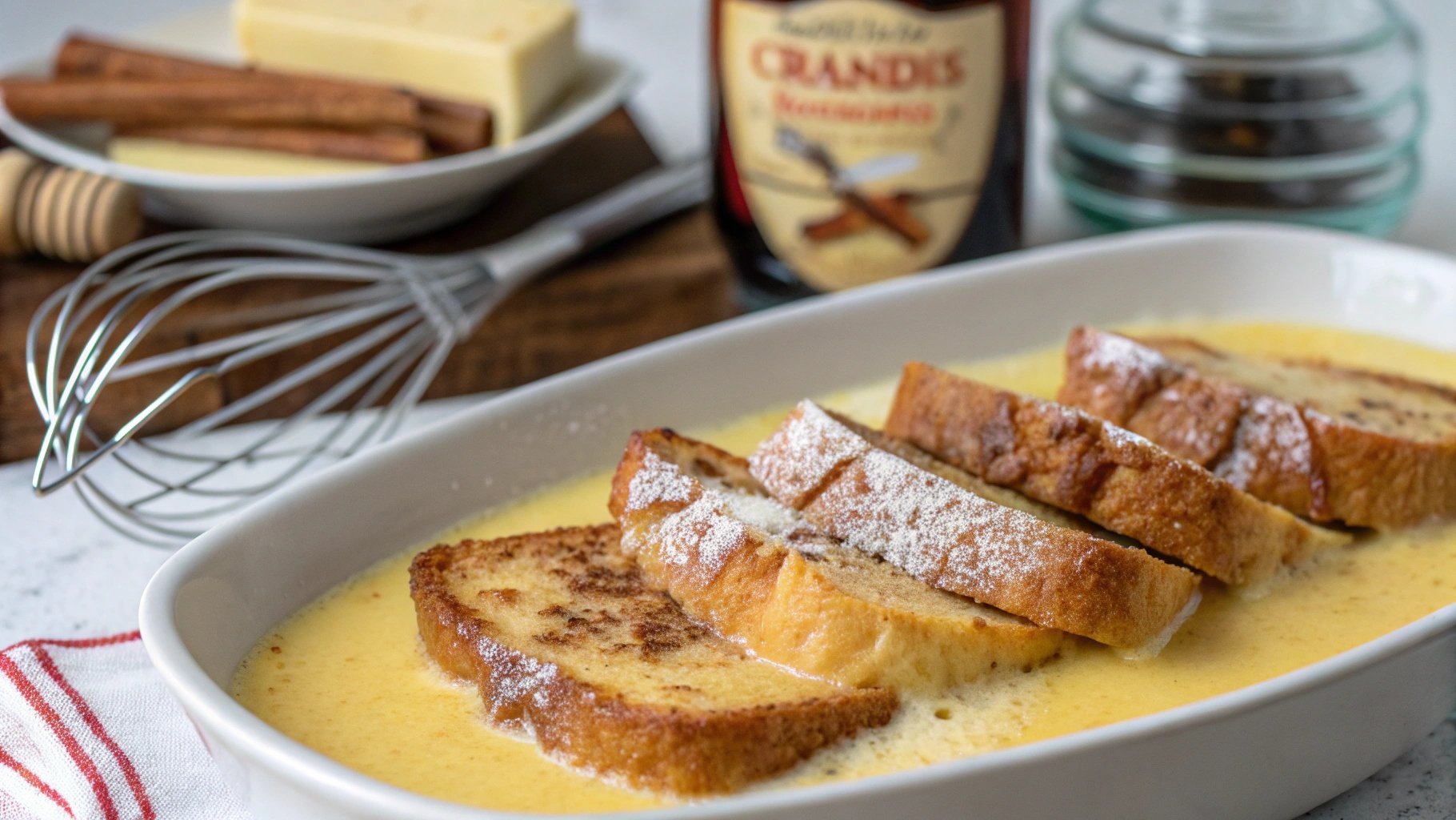 French toast soaking in McCormick cinnamon vanilla custard