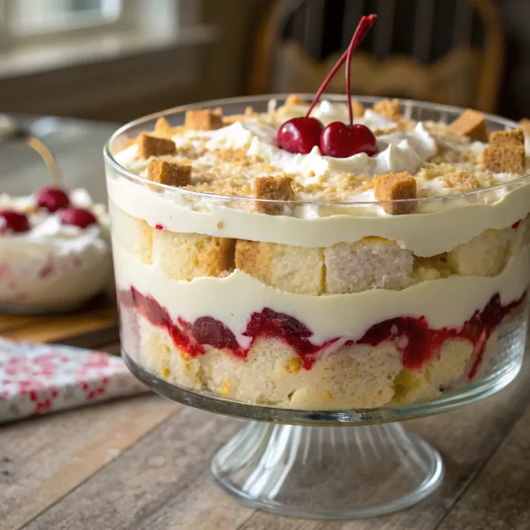 Heaven on Earth cake layered with cherry filling, pudding, and whipped topping