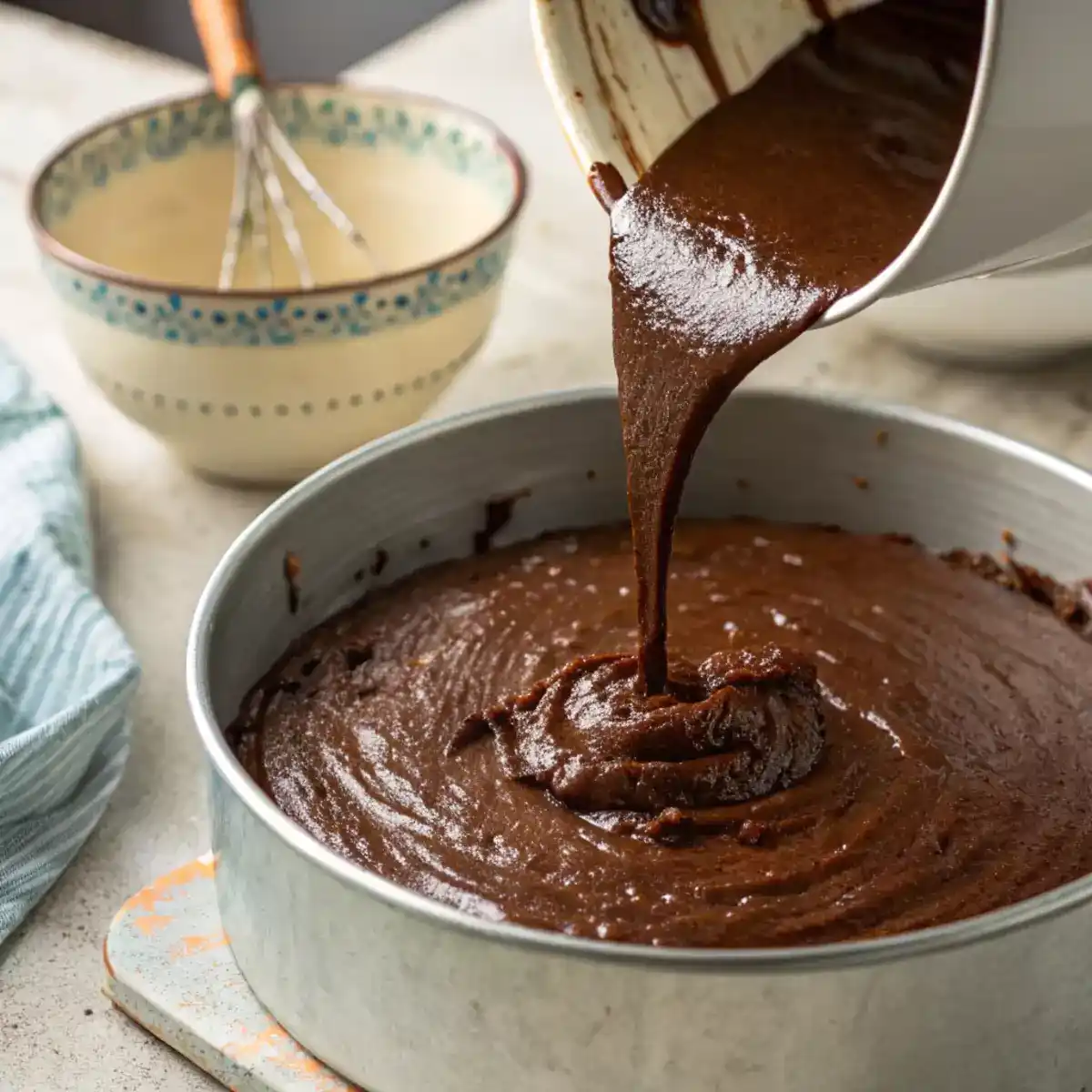 tomato soup cake batter in pan