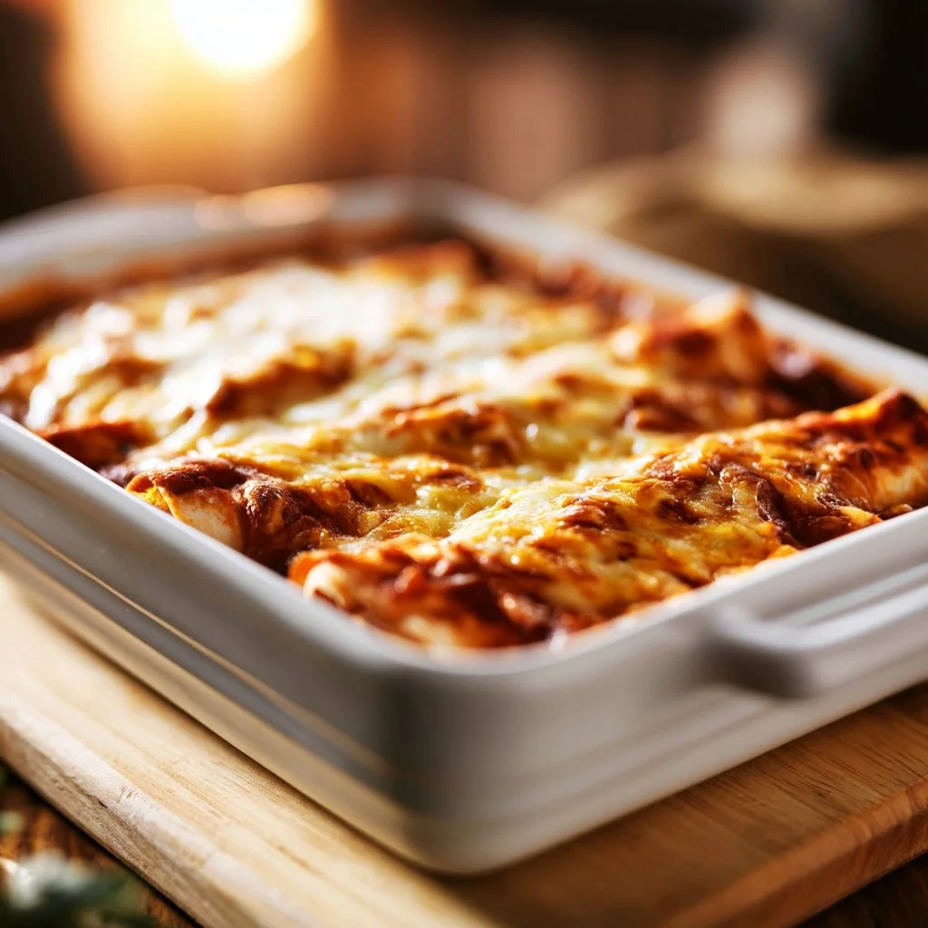 Easy homemade enchiladas with colorful toppings and melted cheese.