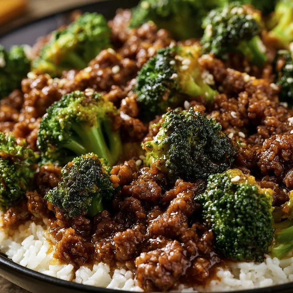 Delicious ground beef with broccoli served on a plate