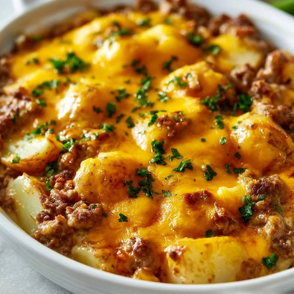 Delicious Hobo Casserole served in a bowl with vegetables and meat.