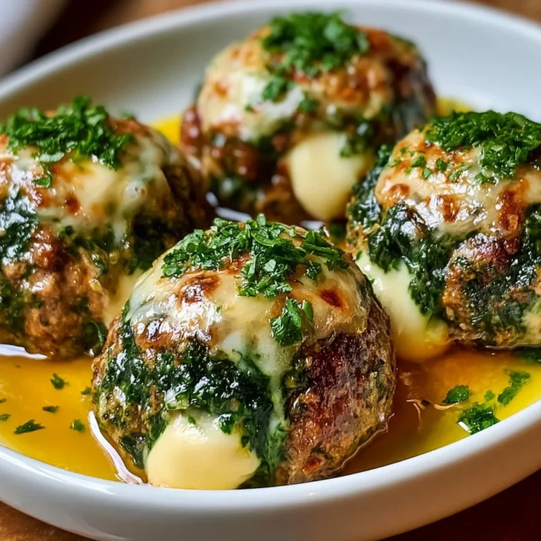 Mozzarella stuffed spinach garlic meatballs served on a plate