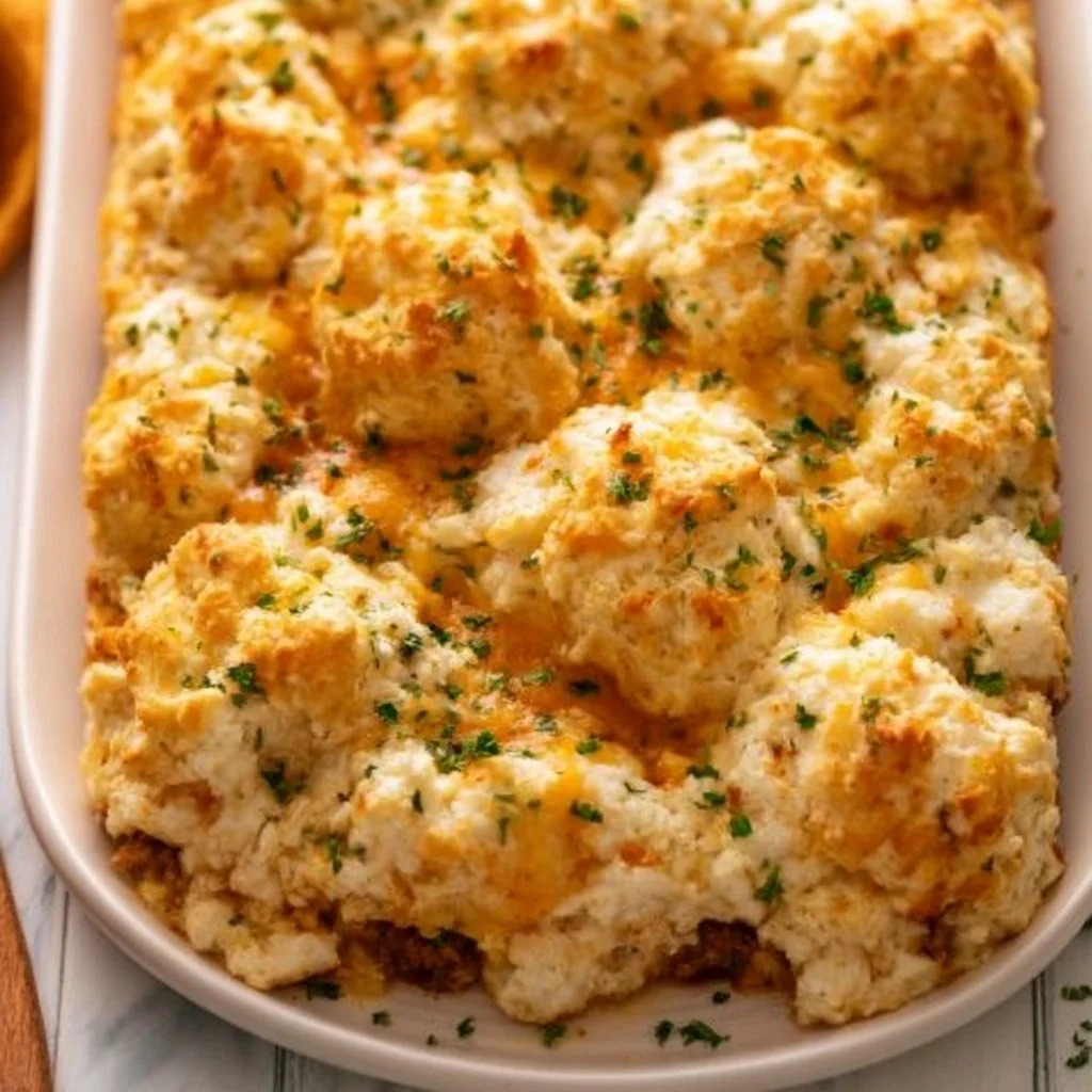 Sloppy Joe Cheddar Bay Biscuit Casserole