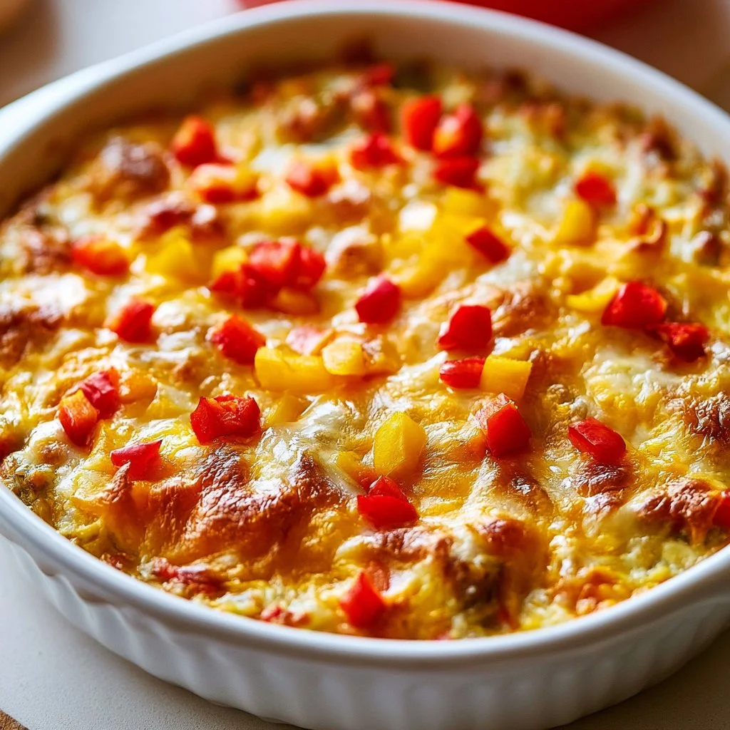 Delicious stuffed bell pepper casserole served in a baking dish