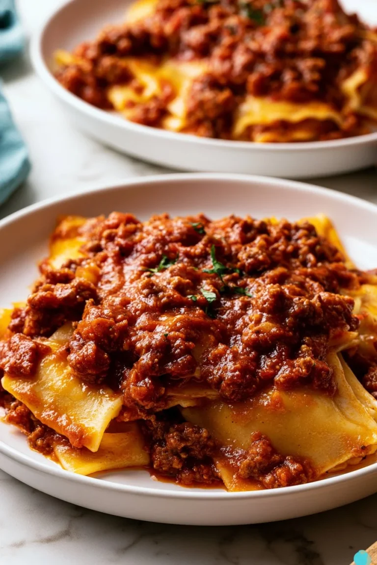 Delicious homemade baked ravioli dish with cheese and marinara sauce