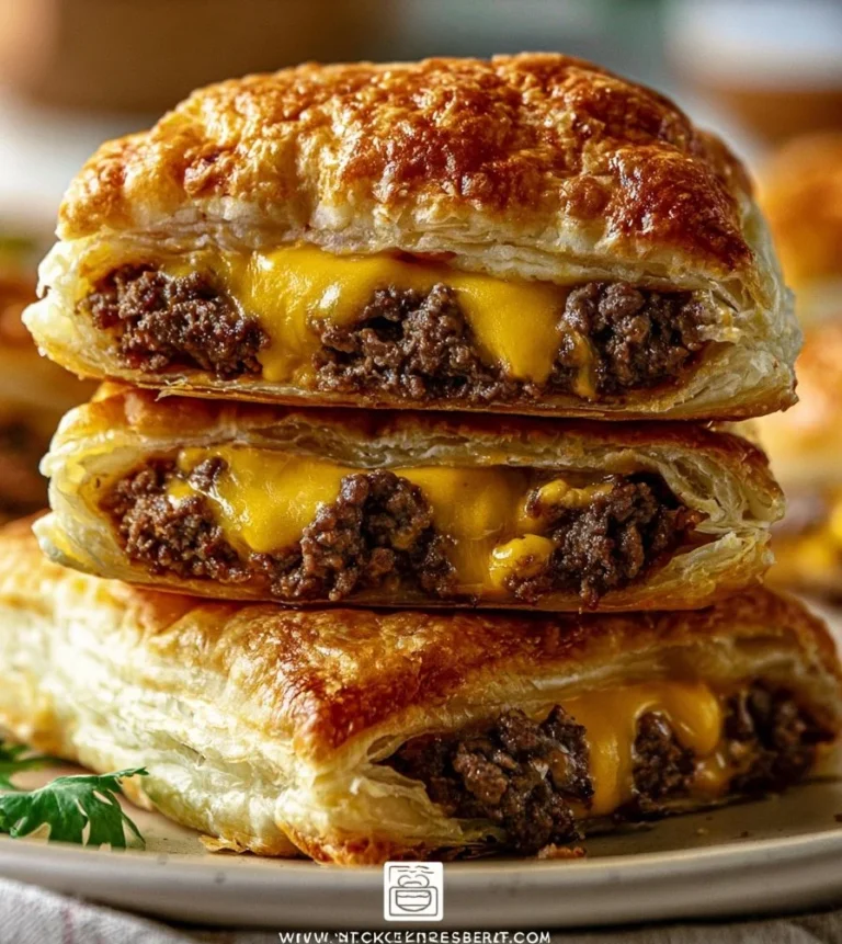 Homemade cheeseburger pockets filled with ground beef and cheese.