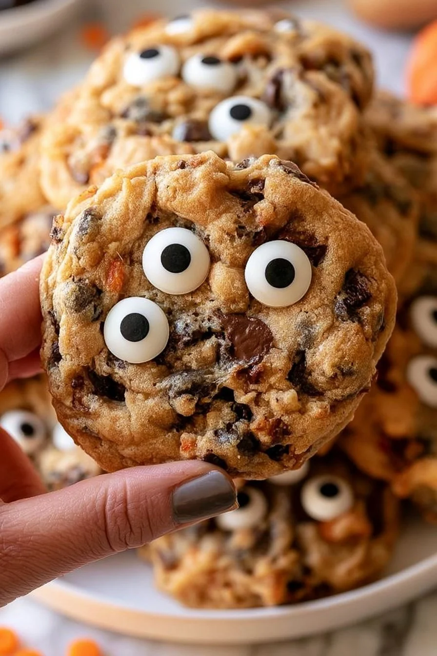 Festively decorated chocolate chip cookies for Halloween celebration