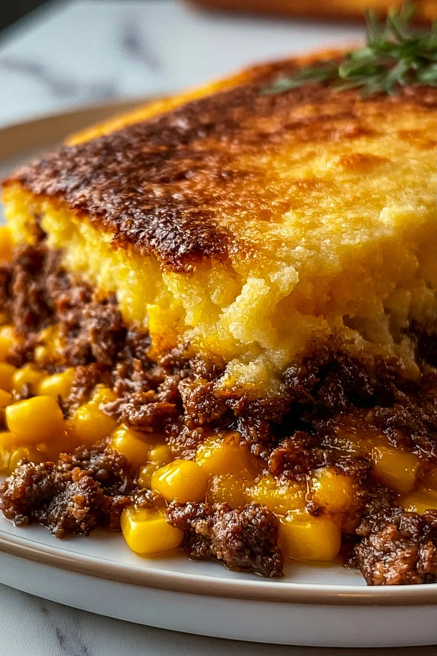 Delicious cornbread casserole baked and served in a dish.