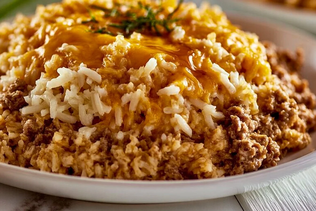 Cheesy Ground Beef and Rice Casserole
