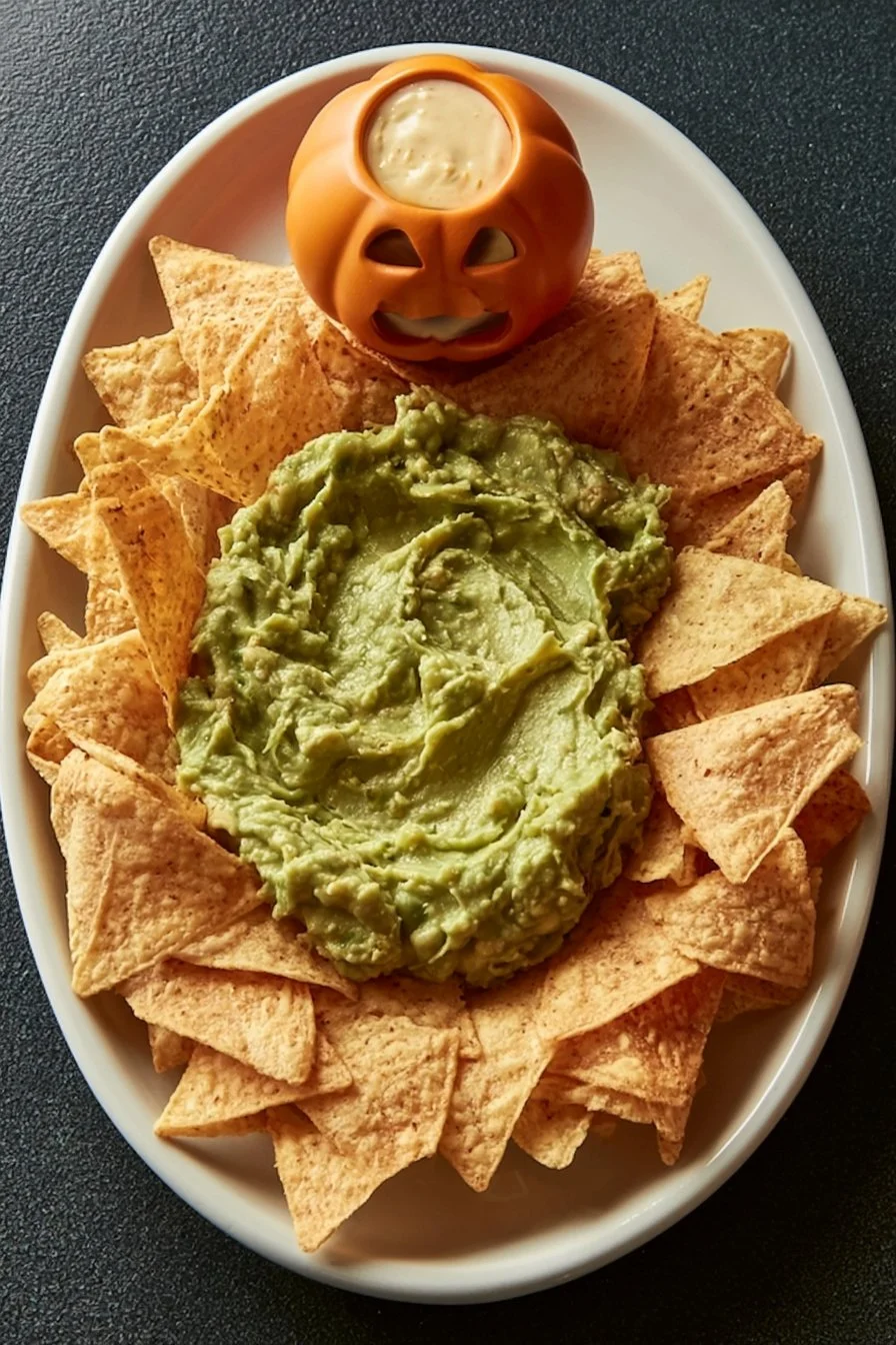 Spooky Halloween Nachos topped with cheese and jalapenos for a festive party snack