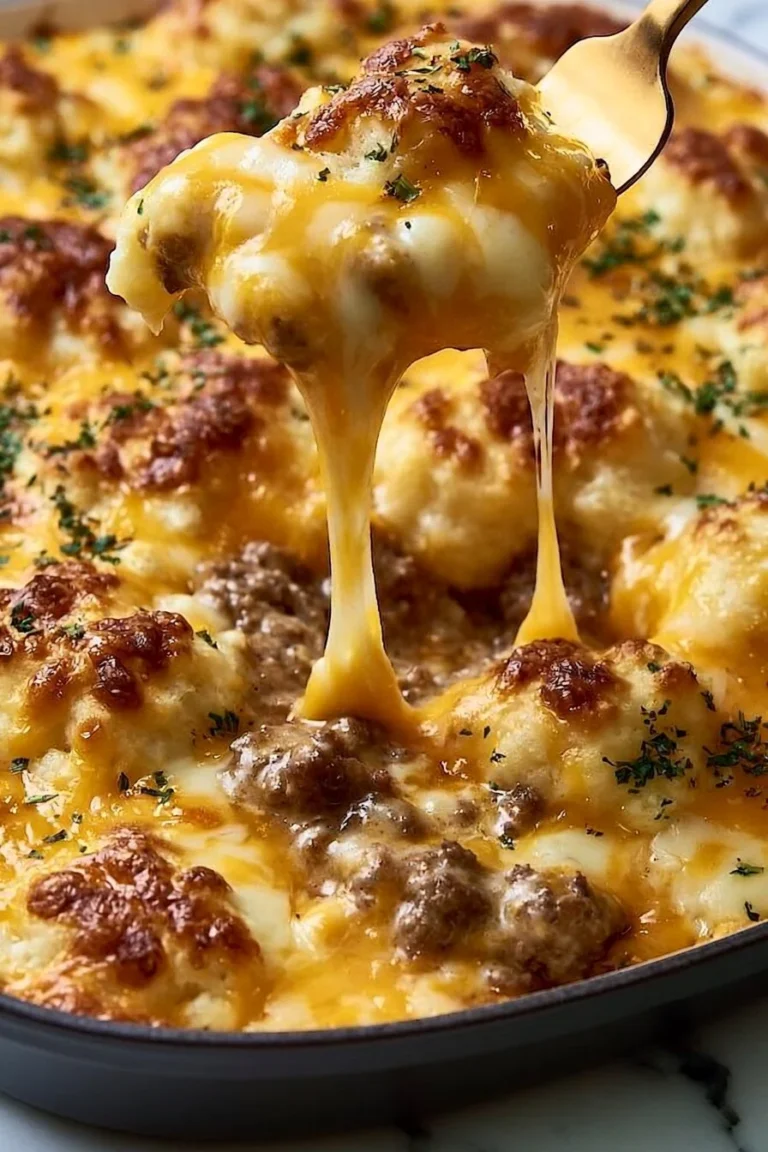 Delicious Hamburger Casserole served in a dish with cheese and toppings.