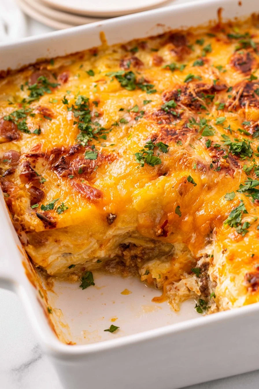 Delicious Hobo Casserole with layered vegetables and meat