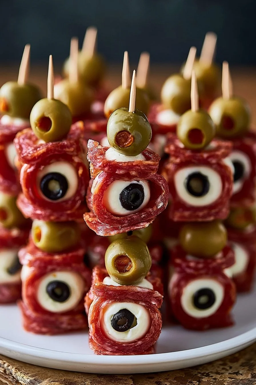 Decorative eyeball skewers for a horror movie party