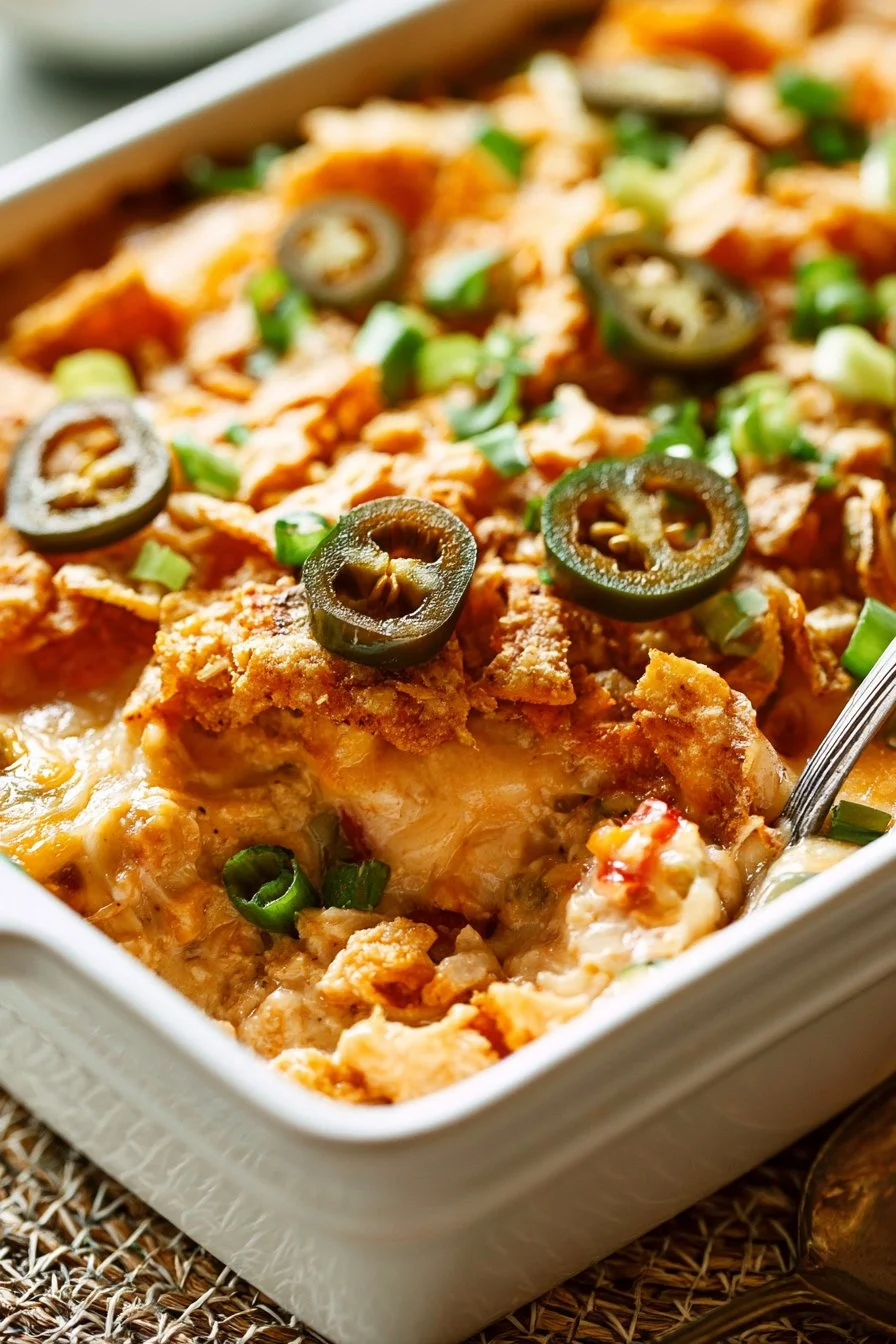 Delicious King Ranch Casserole served in a colorful dish