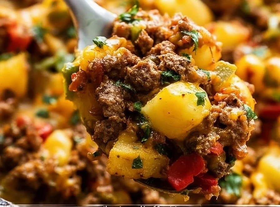 Delicious Mexican Ground Beef Skillet served in a colorful dish