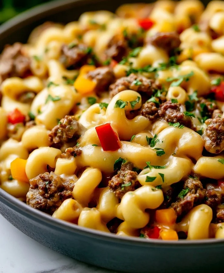 High-Protein Creamy Philly Cheesesteak Mac &amp; Cheese Bliss