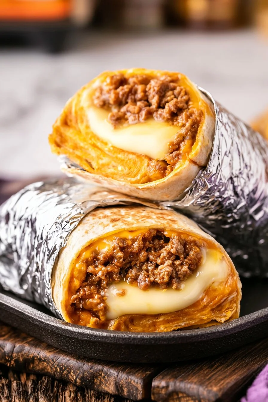 Homemade Quesarito Taco Bell recipe with cheese and beef