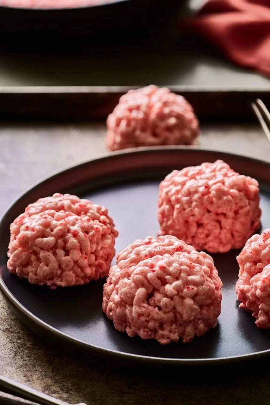 Delicious Rice Krispies brains treats perfect for Halloween parties