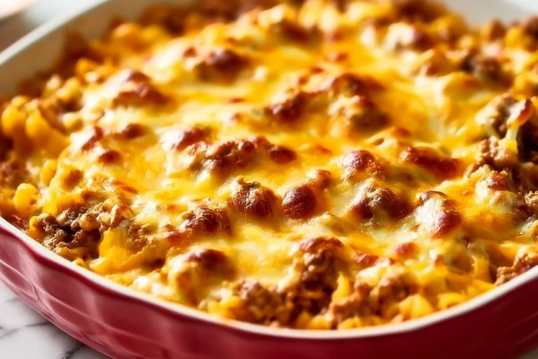 Delicious Sloppy Joe Casserole fresh out of the oven, served in a baking dish.