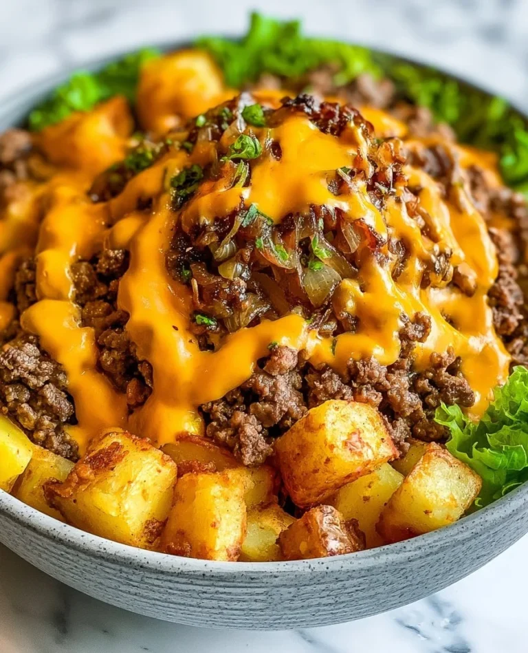 Delicious Smash Burger Bowl featuring seasoned beef and fresh toppings