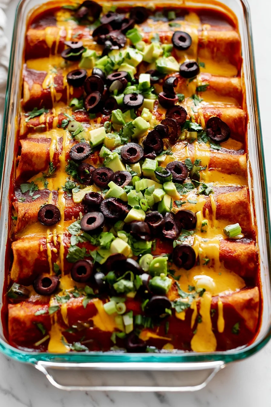 Delicious vegan enchiladas topped with fresh ingredients and zesty sauce